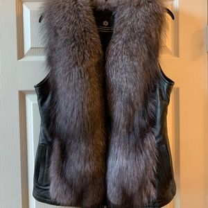 Silver fox fur and genuine leather vest